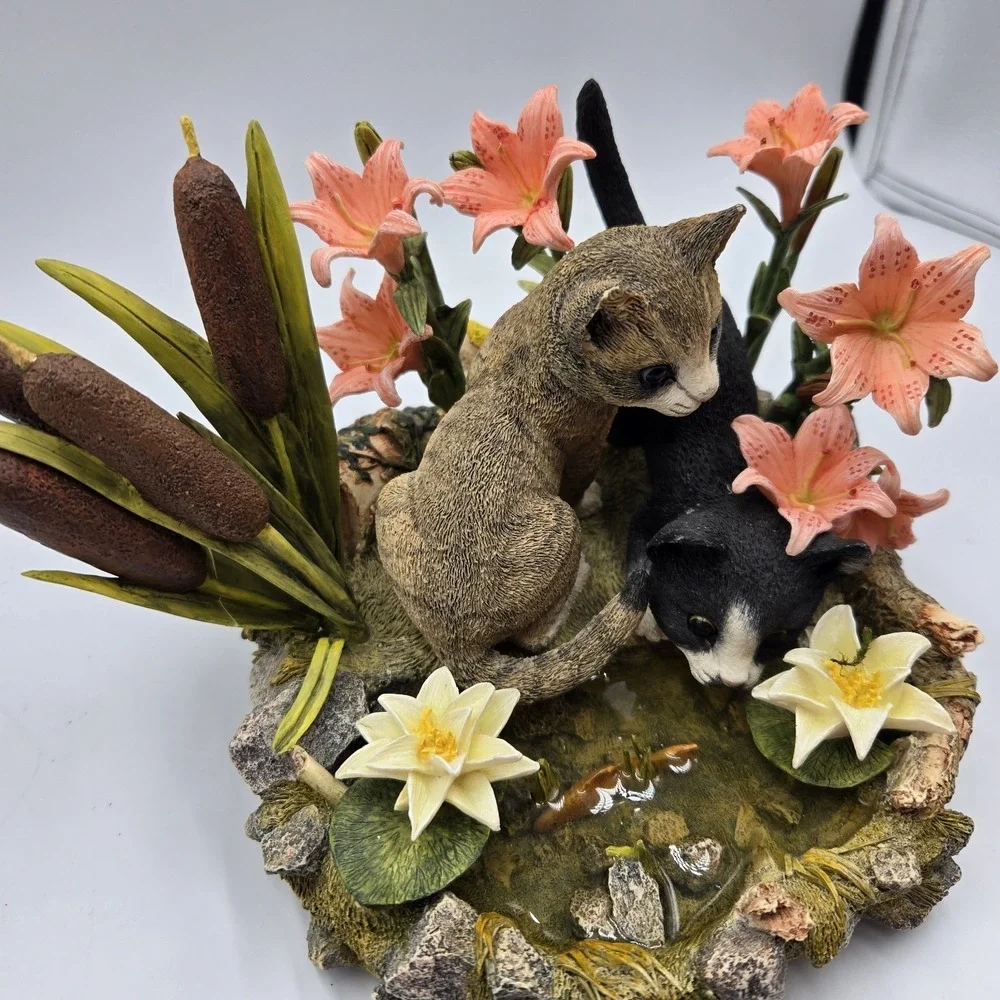 2001 Lenox Figurine Afternoon‎ Amazement Kittens Cats Flowers Koi Pond Rare Read